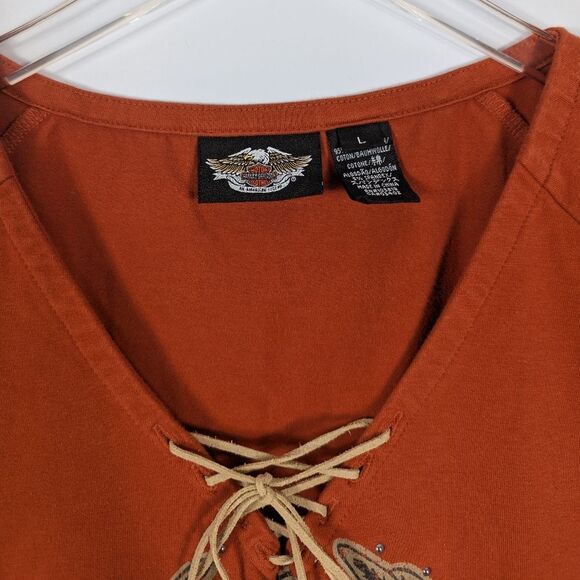 Harley Davidson Women's Rust Orange Shirt Large - Picture 3 of 10